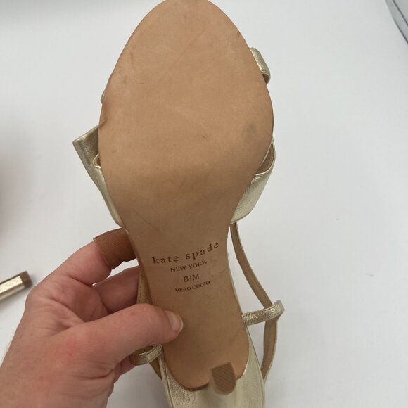 Kate Spade Gold Metallic Leather Bow Heels – Size 8.5 - Picture 7 of 9